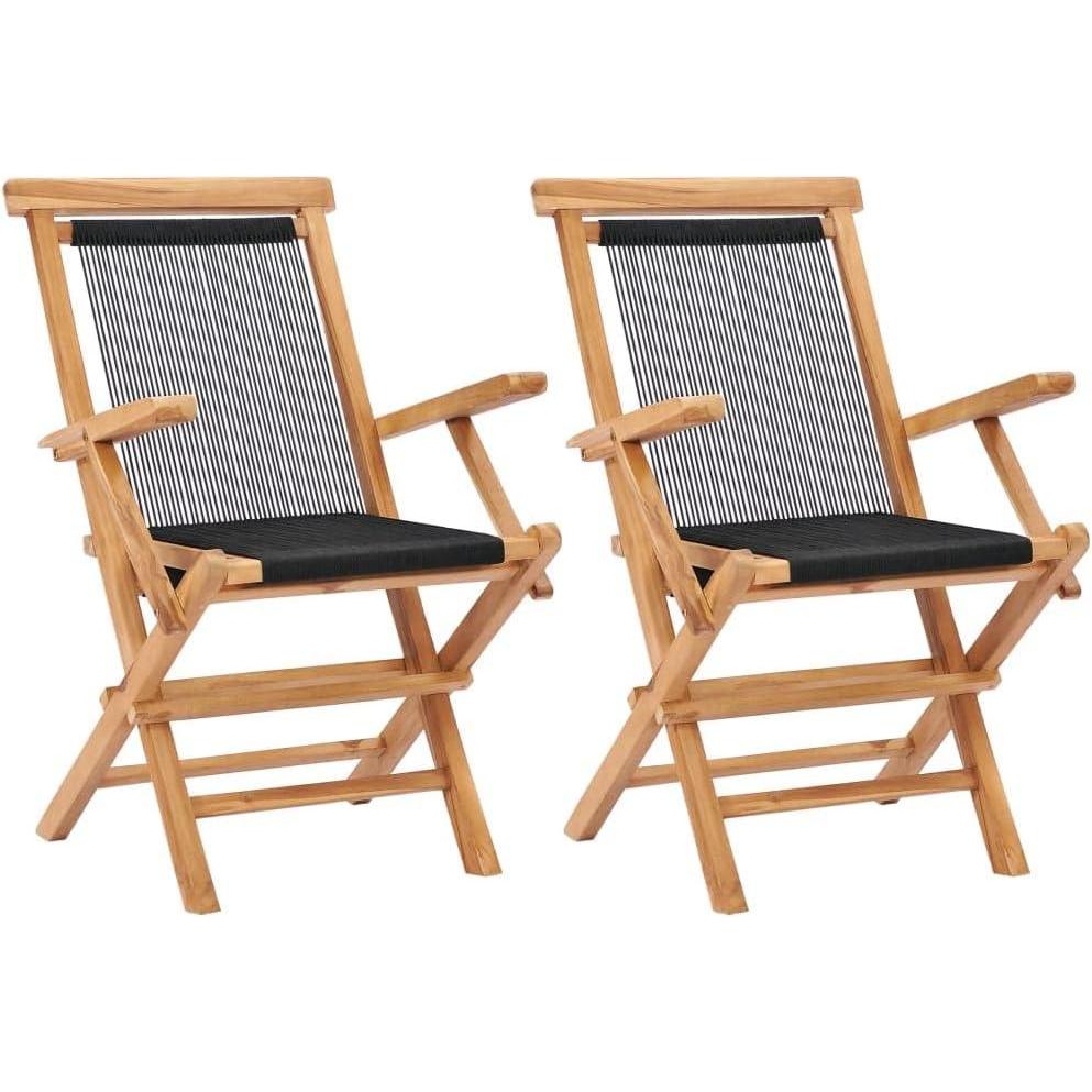 image:imageChaise dextrieur Chaises Pliables de Jardin Lot de 2 Bois Teck Solide et Corde pour Jardin Plage Balcon Terrasse Camping