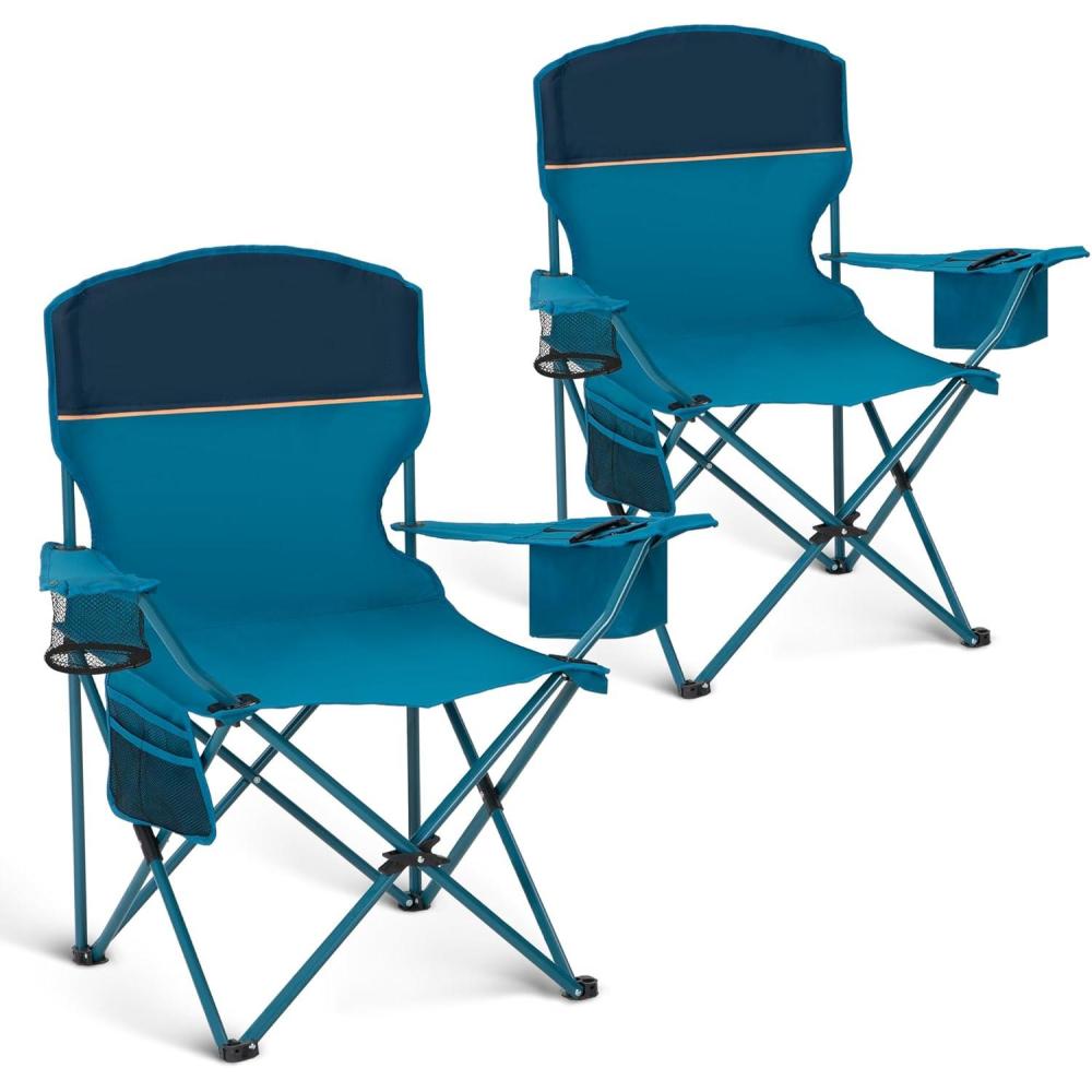 image:imageHIGH POINT SPORTS Lot de 2 Chaise de Camping Pliante avec Sac Isotherme Sac de Rangement Chaise de Pche Pliable jusqu 120 kg Chaise de Camping dExtrieur avec Portegobelets GrisBleu
