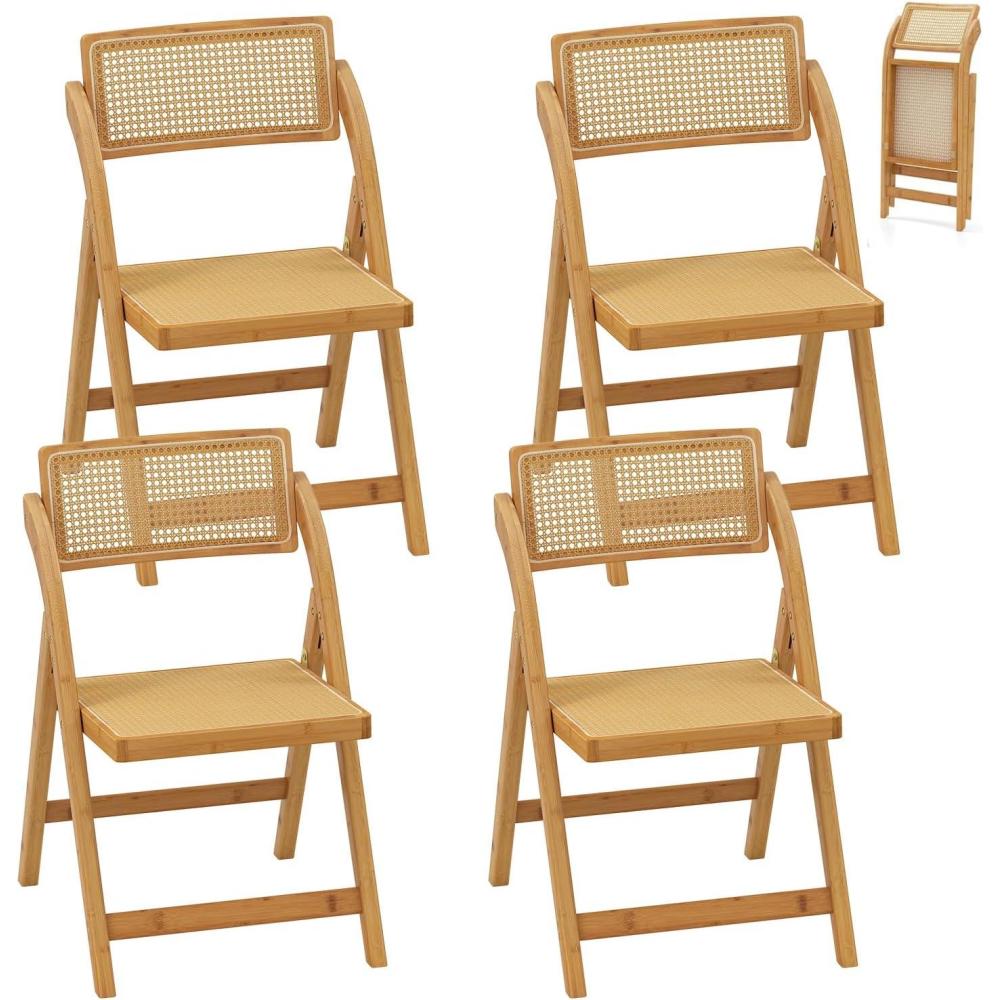 image:imageRELAX4LIFE Lot de 2 Chaise Pliante Bois Chaises Rotin Salle Manger avec Cadre en Bambou Dossier Pivotant Chaise Cannage Pliante Style Bohme Aucun Montage Charge 150 kg pour Cuisine Salon 12