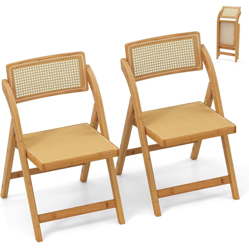 image:imageRELAX4LIFE Lot de 2 Chaise Pliante Bois Chaises Rotin Salle Manger avec Cadre en Bambou Dossier Pivotant Chaise Cannage Pliante Style Bohme Aucun Montage Charge 150 kg pour Cuisine Salon 11