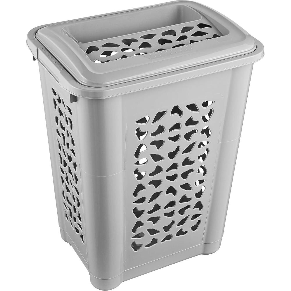 image:imagekeeeper Panier Linge avec Fente dInsertion et Couvercle Rabattable Design Ajour 60 L Per Nordic PinkNordic Grey
