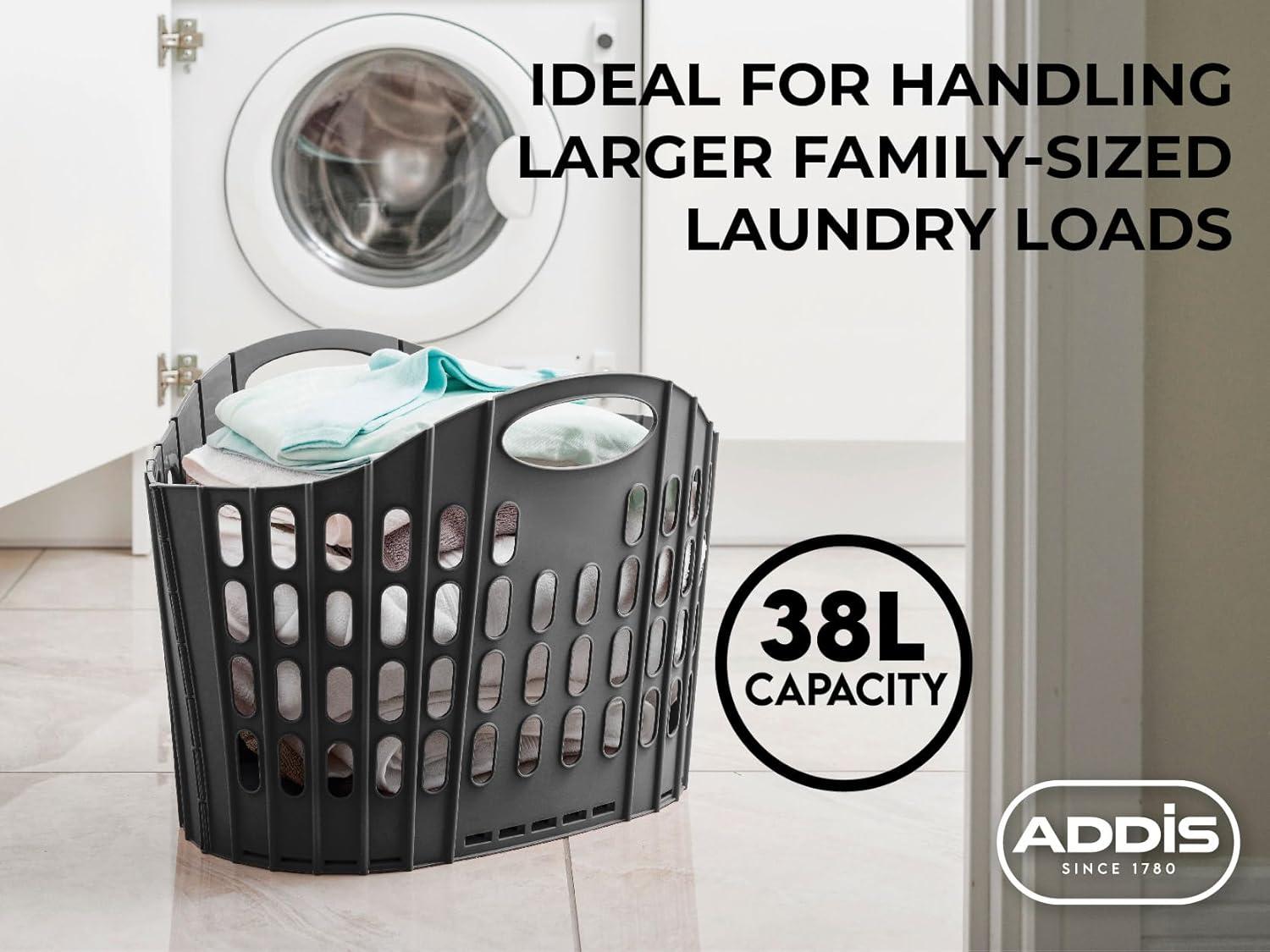 image:imageAddis Flat Easy Panier linge flexible pour linge Vert ortie 38 l