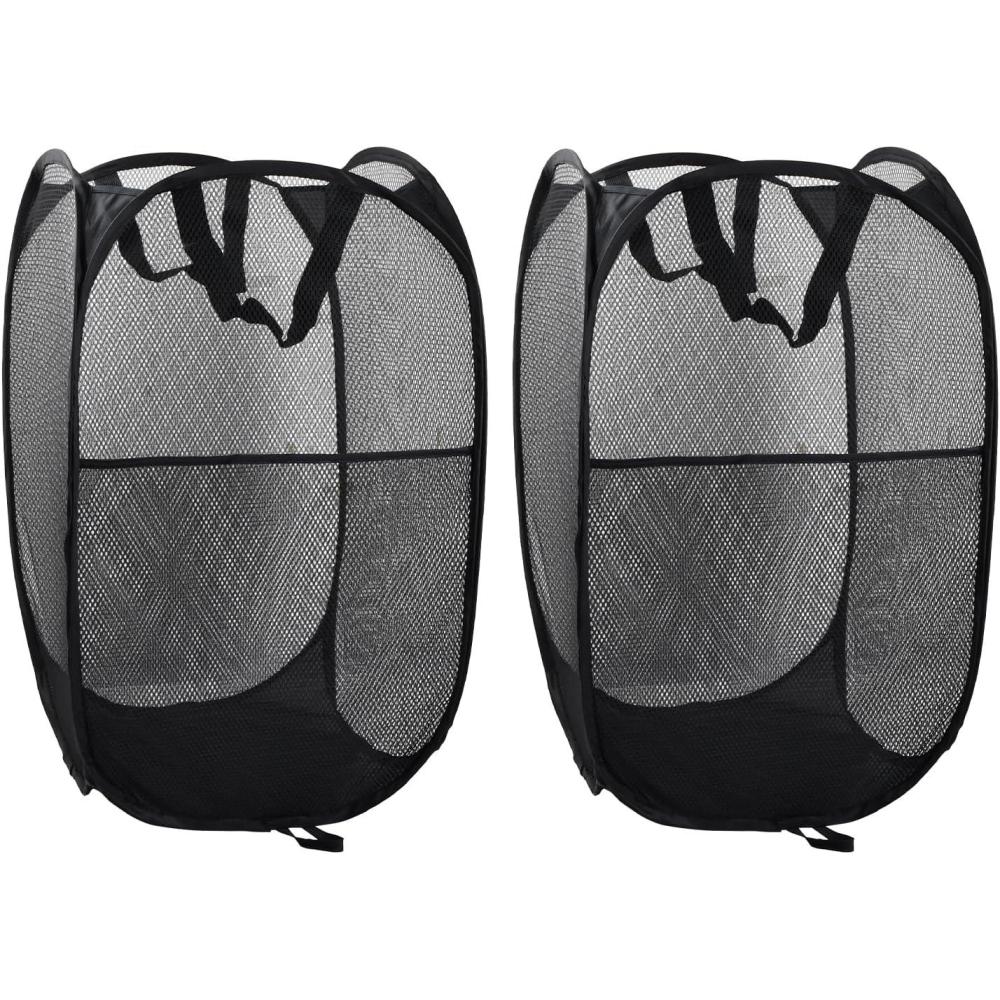 image:imageLot de 2 Panier Linge Pliable en Maille avec Poignes Corbeilles Linge Sale Pliable Pop Up Bac Linge Sale Panier de Rangement pour Vtements Sales Pliage Grands BlancA