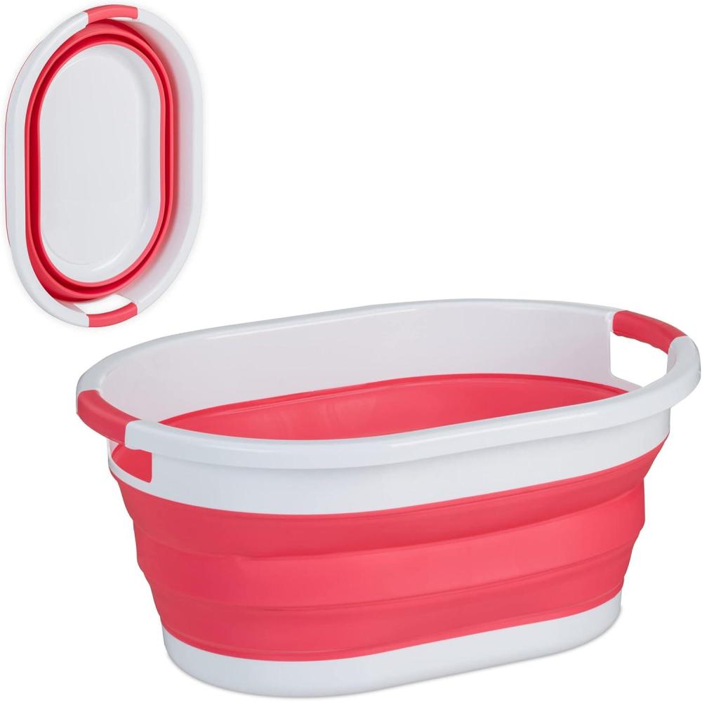 image:imageRelaxdays Panier Linge 24 litres en Plastique Pliable Rangement Peu encombrant avec poignes Bleu et BlancRose et Blanc