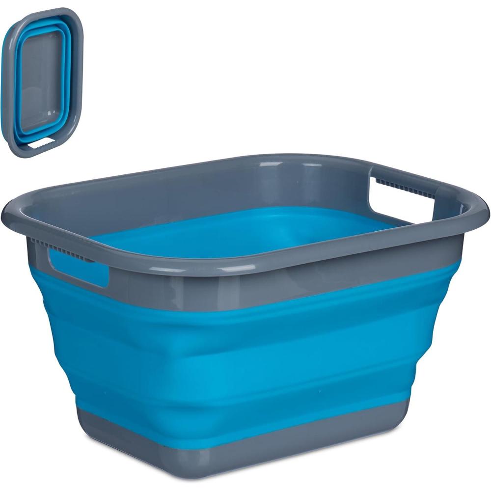 image:imageRelaxdays Panier Linge Pliable Volume 15 litres en Plastique Peu encombrant avec poignes Bleu et Gris
