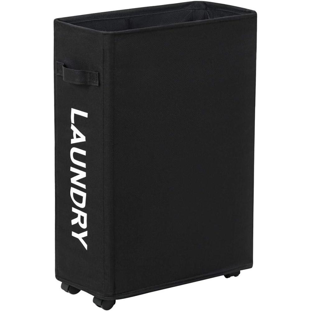 image:imageWOWLIVE Panier linge fin Petite bote linge pliable tanche Avec roulettes 44 l grisBlack
