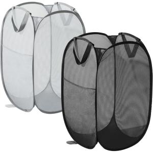 2 Pièces Panier à Linge Pliable,75L Paniere a Linge Sale,Paniers à Linge Pliables pour Buanderie,Salle de Bain,Chambre à Coucher,Chambre d&rsquo;enfant,Voyage (Noir + Gris)(Noir 1+ Gris 1)