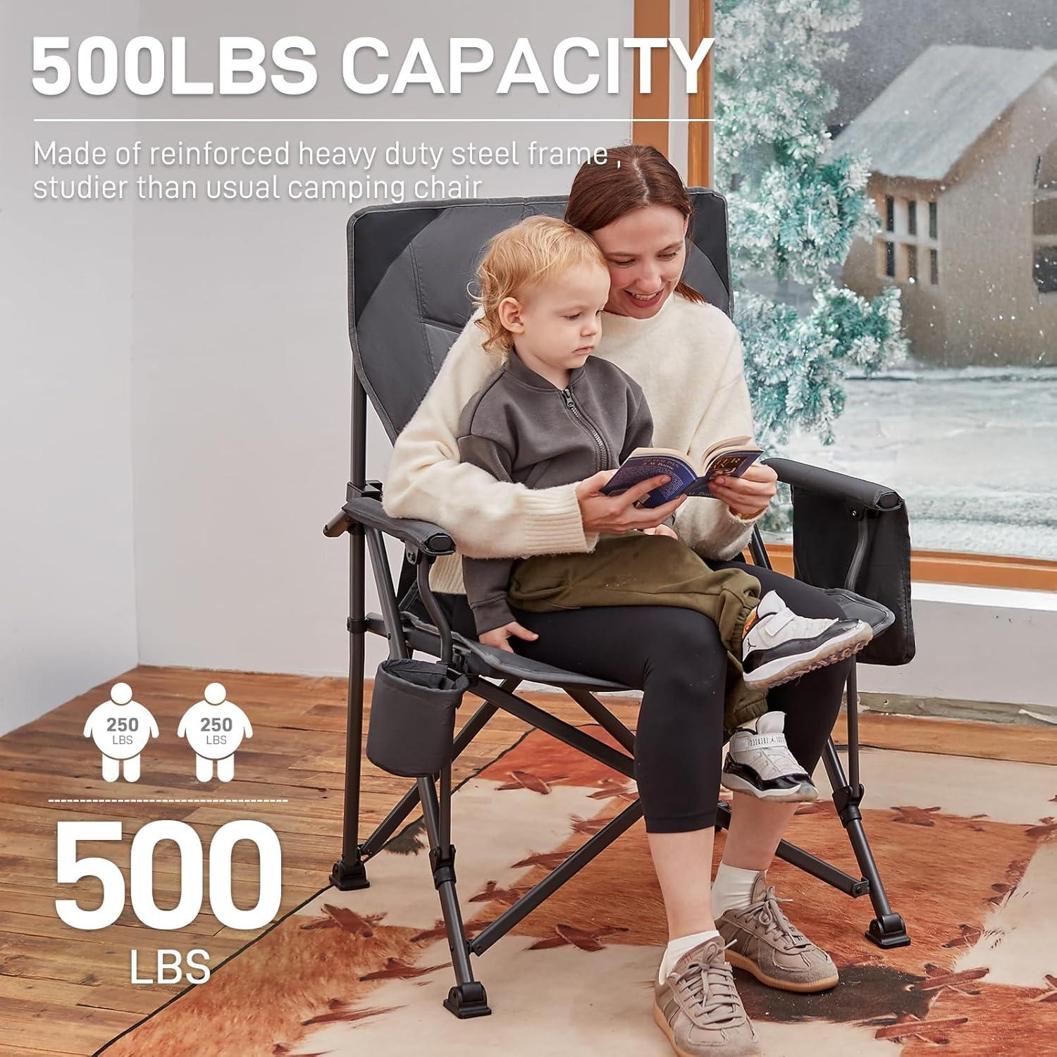image:imageEVER ADVANCED Chaise de Camping Pliable Charge maximale 230 kg Taille XL Support Lombaire Largeur dassise 62 cm avec Poche latrale Portegobelet Chaise de pche Pliable pourGris