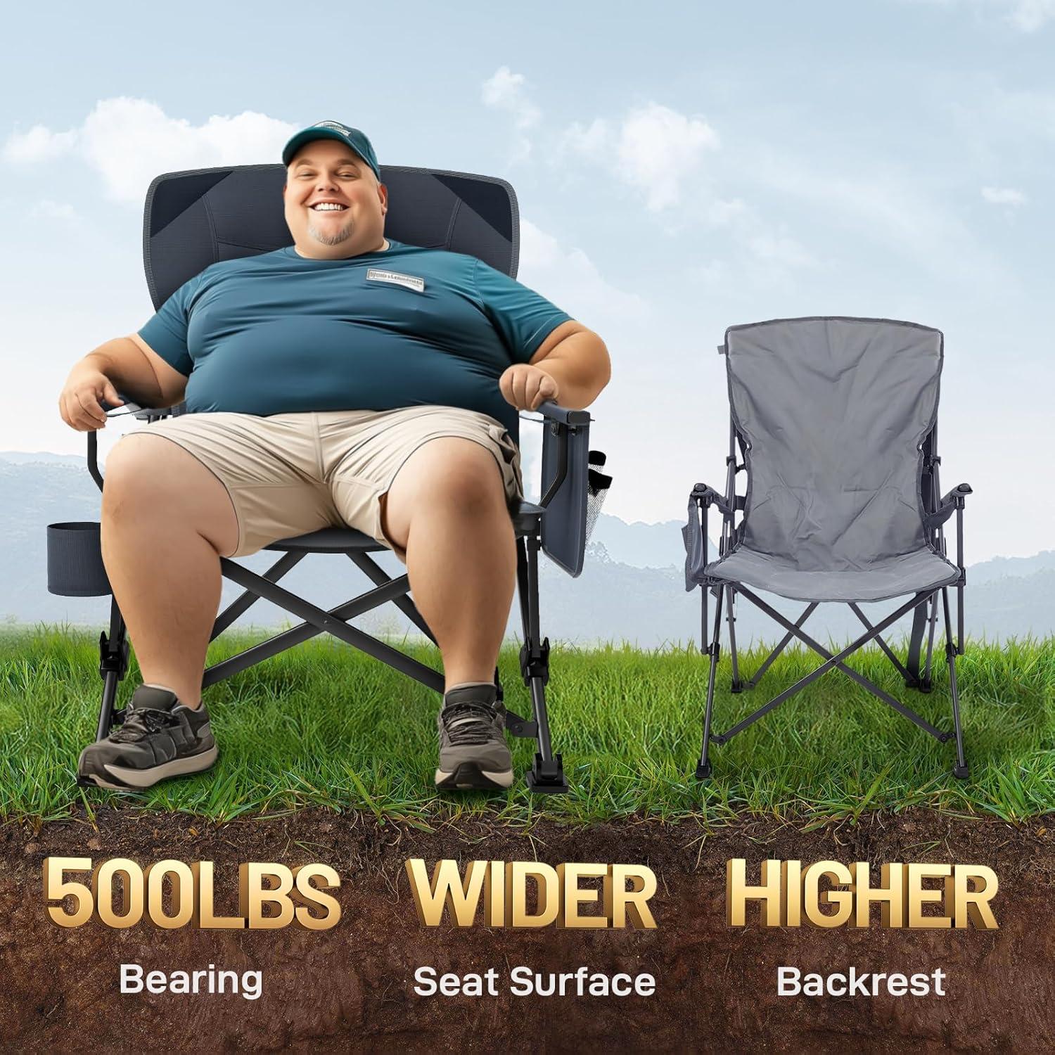 image:imageEVER ADVANCED Chaise de Camping Pliable Charge maximale 230 kg Taille XL Support Lombaire Largeur dassise 62 cm avec Poche latrale Portegobelet Chaise de pche Pliable pourGris