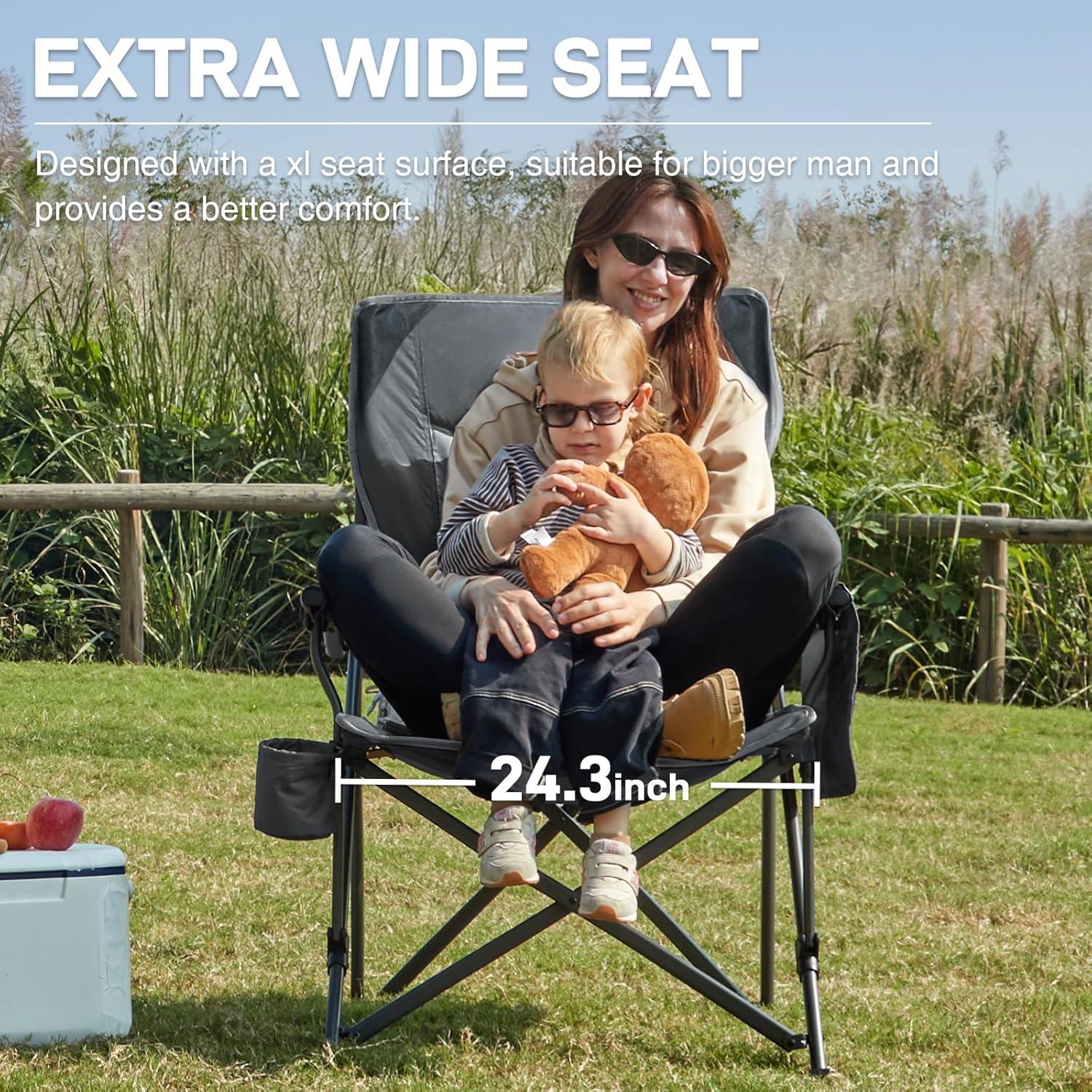image:imageEVER ADVANCED Chaise de Camping Pliable Charge maximale 230 kg Taille XL Support Lombaire Largeur dassise 62 cm avec Poche latrale Portegobelet Chaise de pche Pliable pourGris