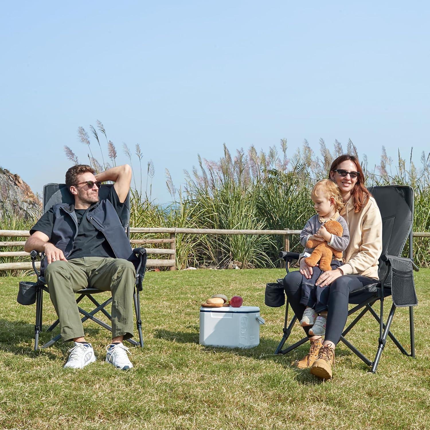 image:imageEVER ADVANCED Chaise de Camping Pliable Charge maximale 230 kg Taille XL Support Lombaire Largeur dassise 62 cm avec Poche latrale Portegobelet Chaise de pche Pliable pourGris