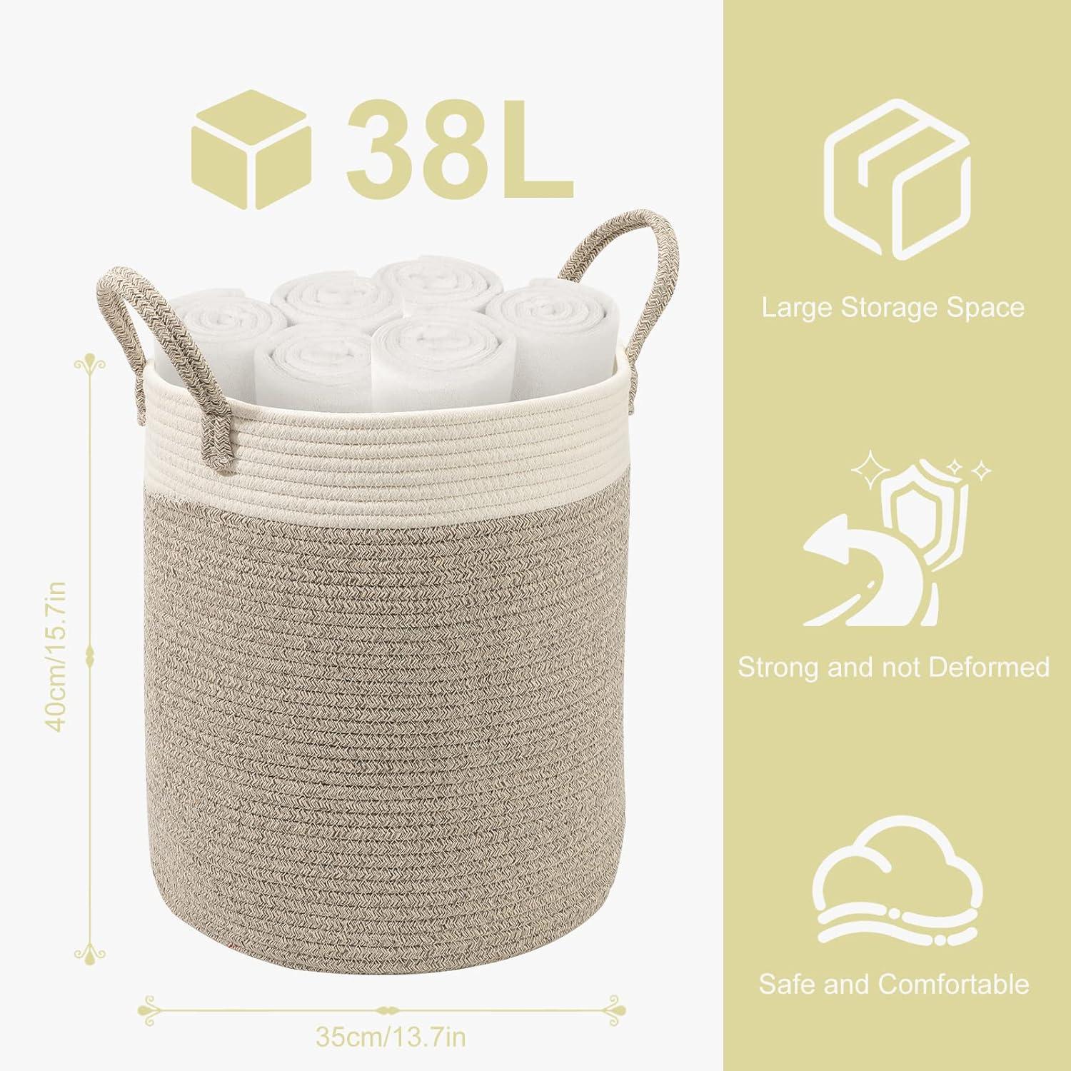 image:imageGrand Panier Linge Pliable en Coton de Qualit SuprieureFabriqu La Main avec Poigne de Rangement pour Jouets 35 x 40 cm sans produits chimiques plastiques ni odeur