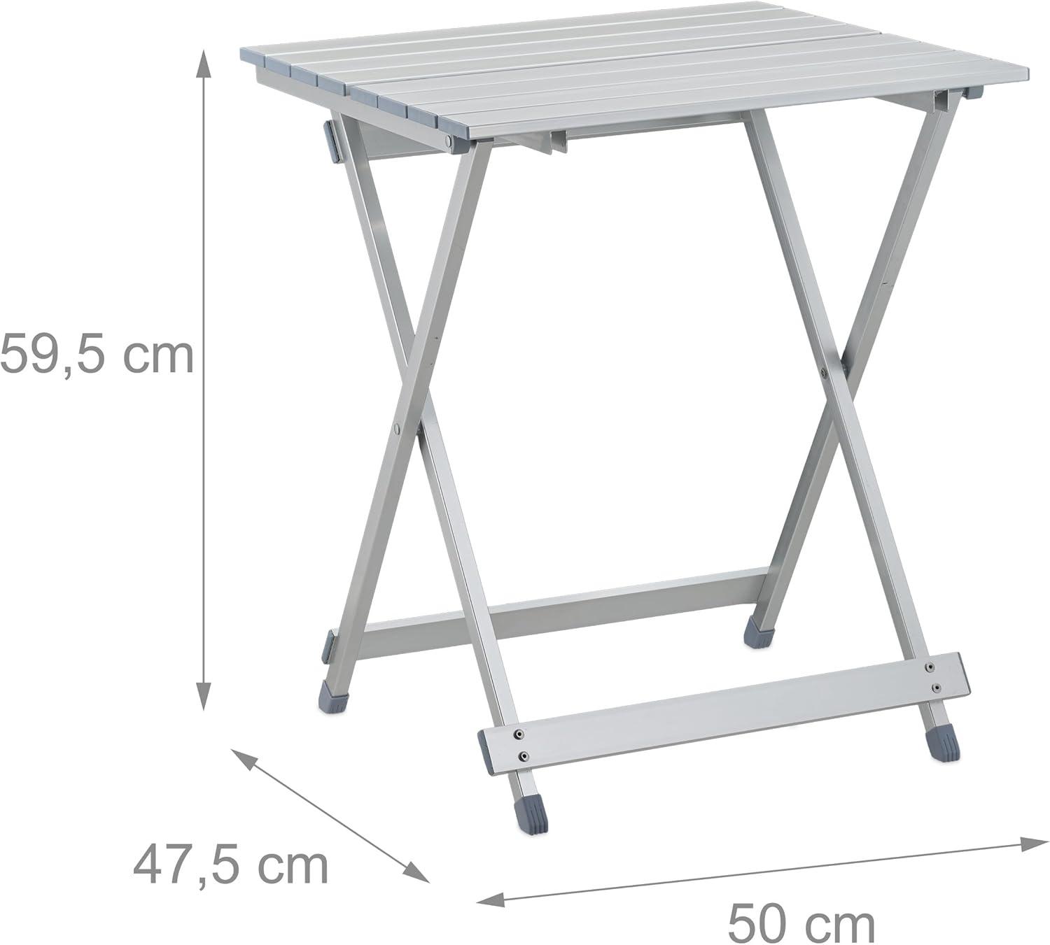 image:imageRelaxdays 10018248 Table pliante aluminium Table dappoint jardin camping pliable H x l x P 61 x 495 x 475 cm jardin balcon terrasse camping vacances gris argent