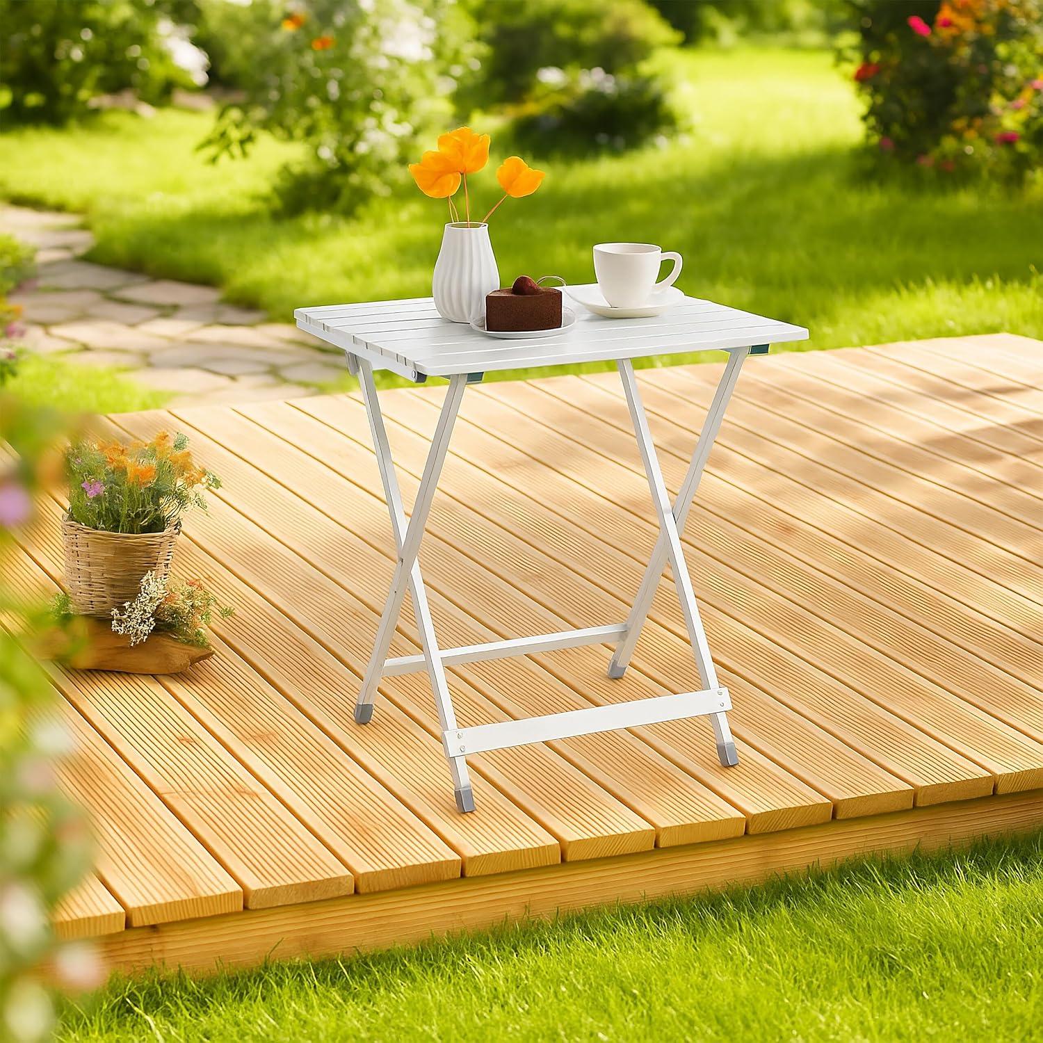 image:imageRelaxdays 10018248 Table pliante aluminium Table dappoint jardin camping pliable H x l x P 61 x 495 x 475 cm jardin balcon terrasse camping vacances gris argent
