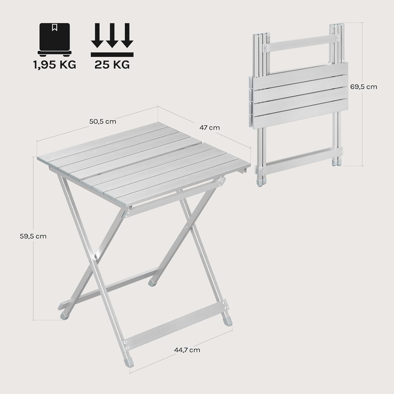 image:imageWOLTU Table de Camping en Aluminium Table dappoint Pliante Ultralgre Portable et Pliable 505x47x595cm ArgentArgent