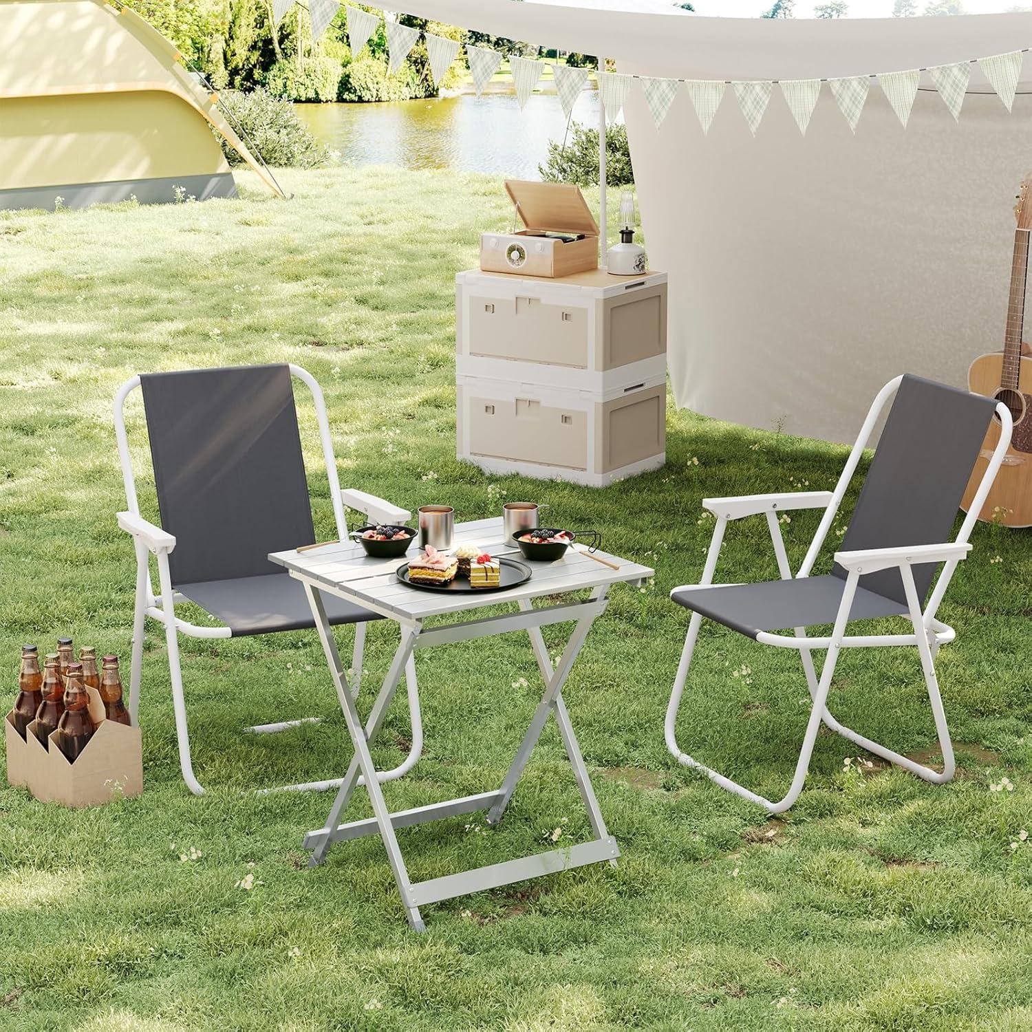 image:imageWOLTU Table de Camping en Aluminium Table dappoint Pliante Ultralgre Portable et Pliable 505x47x595cm ArgentArgent