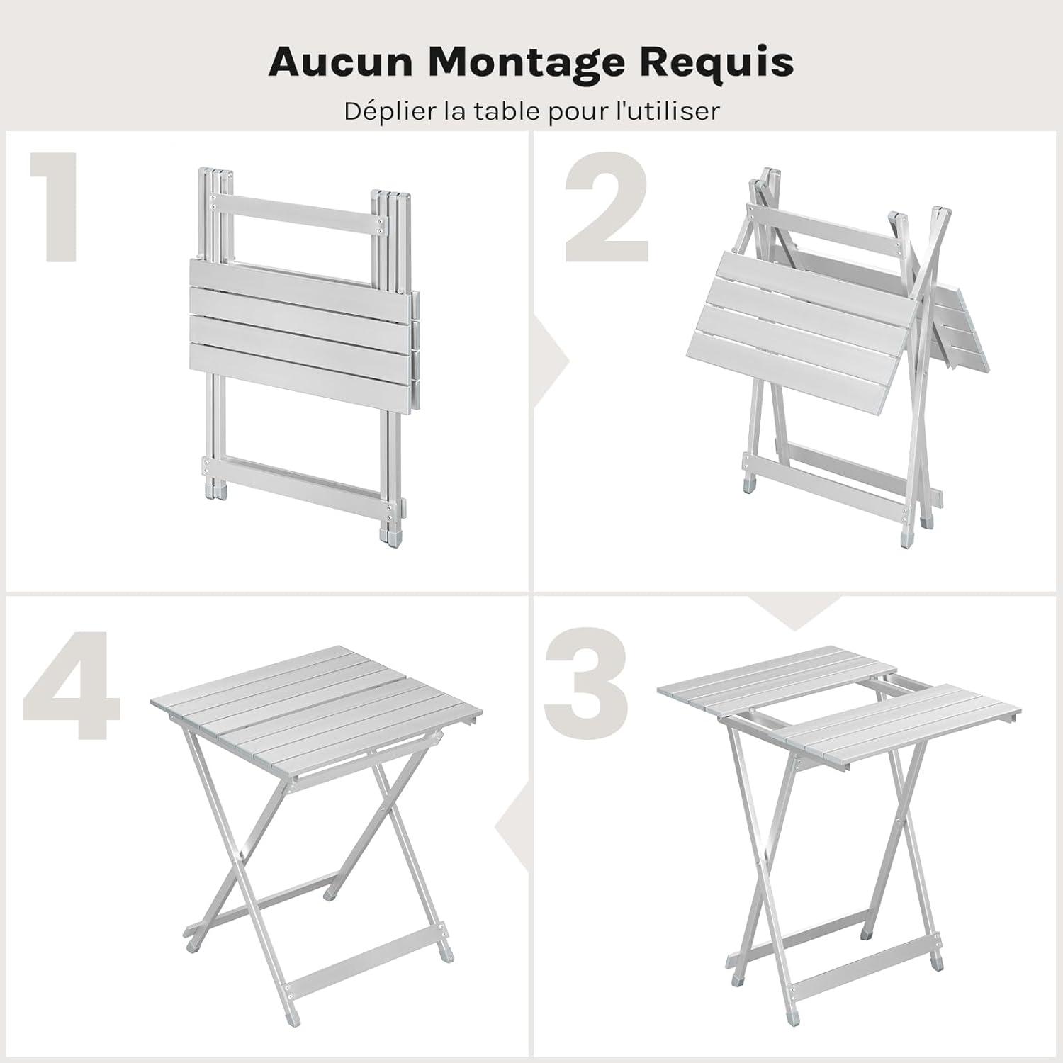 image:imageWOLTU Table de Camping en Aluminium Table dappoint Pliante Ultralgre Portable et Pliable 505x47x595cm ArgentArgent
