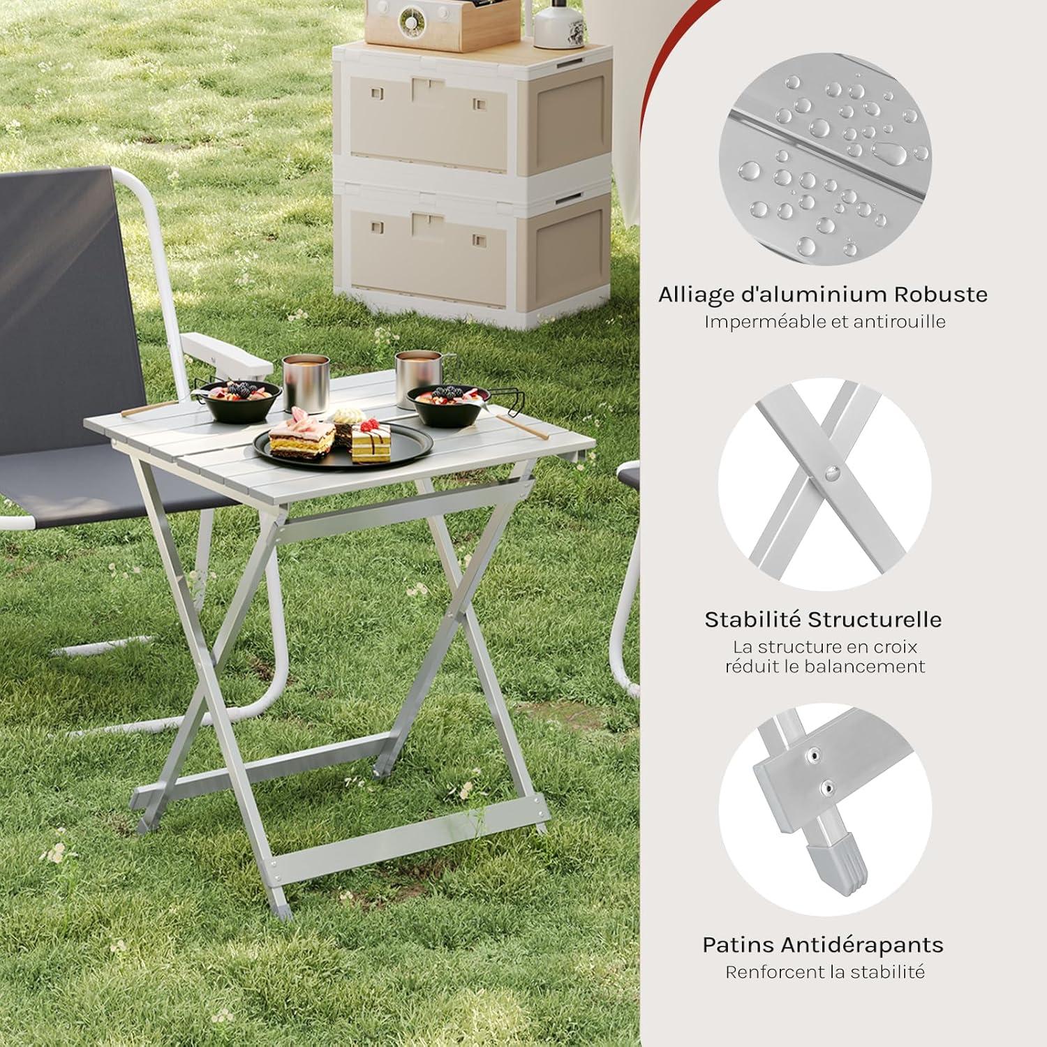 image:imageWOLTU Table de Camping en Aluminium Table dappoint Pliante Ultralgre Portable et Pliable 505x47x595cm ArgentArgent