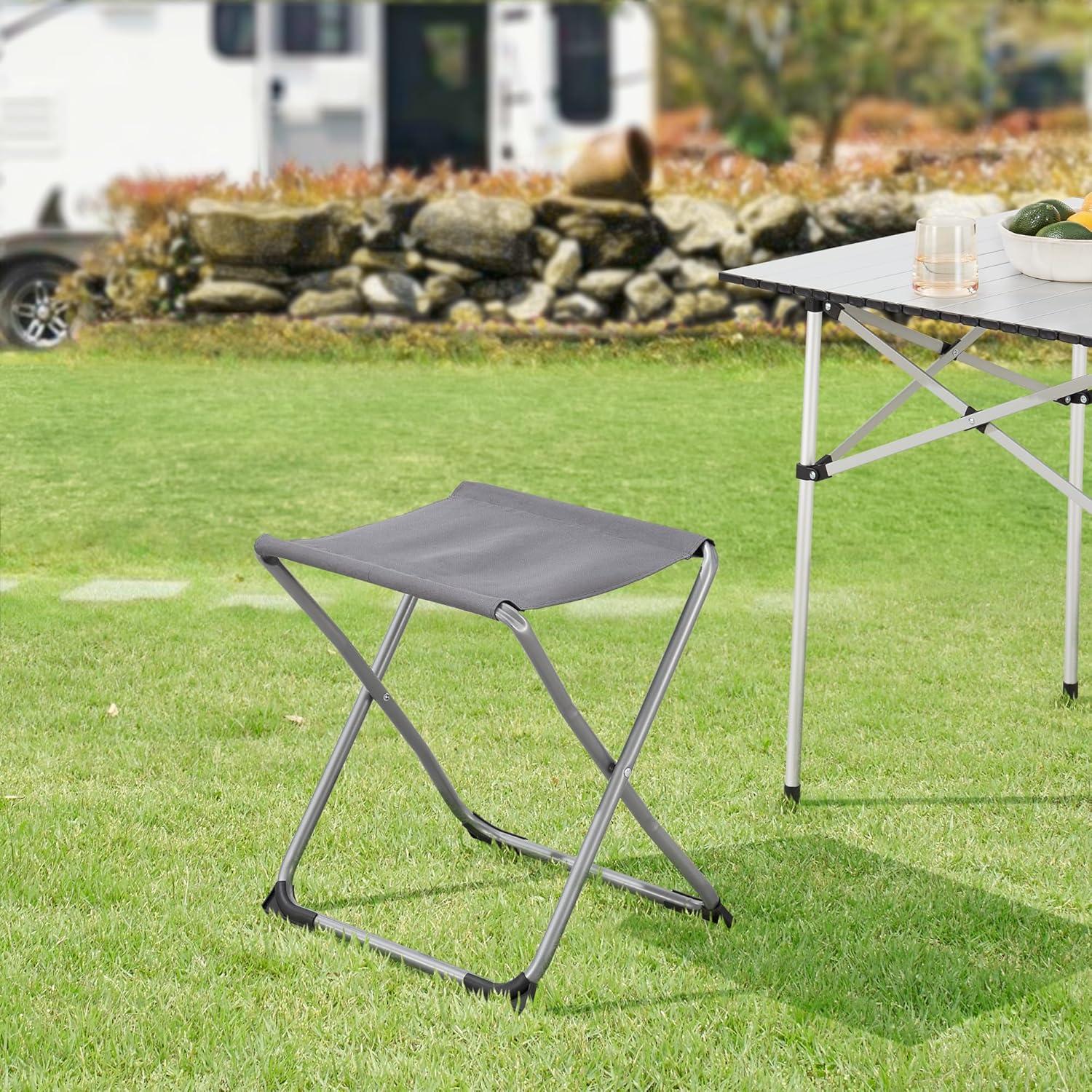 image:imageencasa Tabouret et Table de Camping 2 en 1 avec Assise Rsistant Hydrofuge Structure Stable Pliable Capacit de Charge 100 kg Acier Polyester 600D MDF 47 x 47 x 37 cm Gris