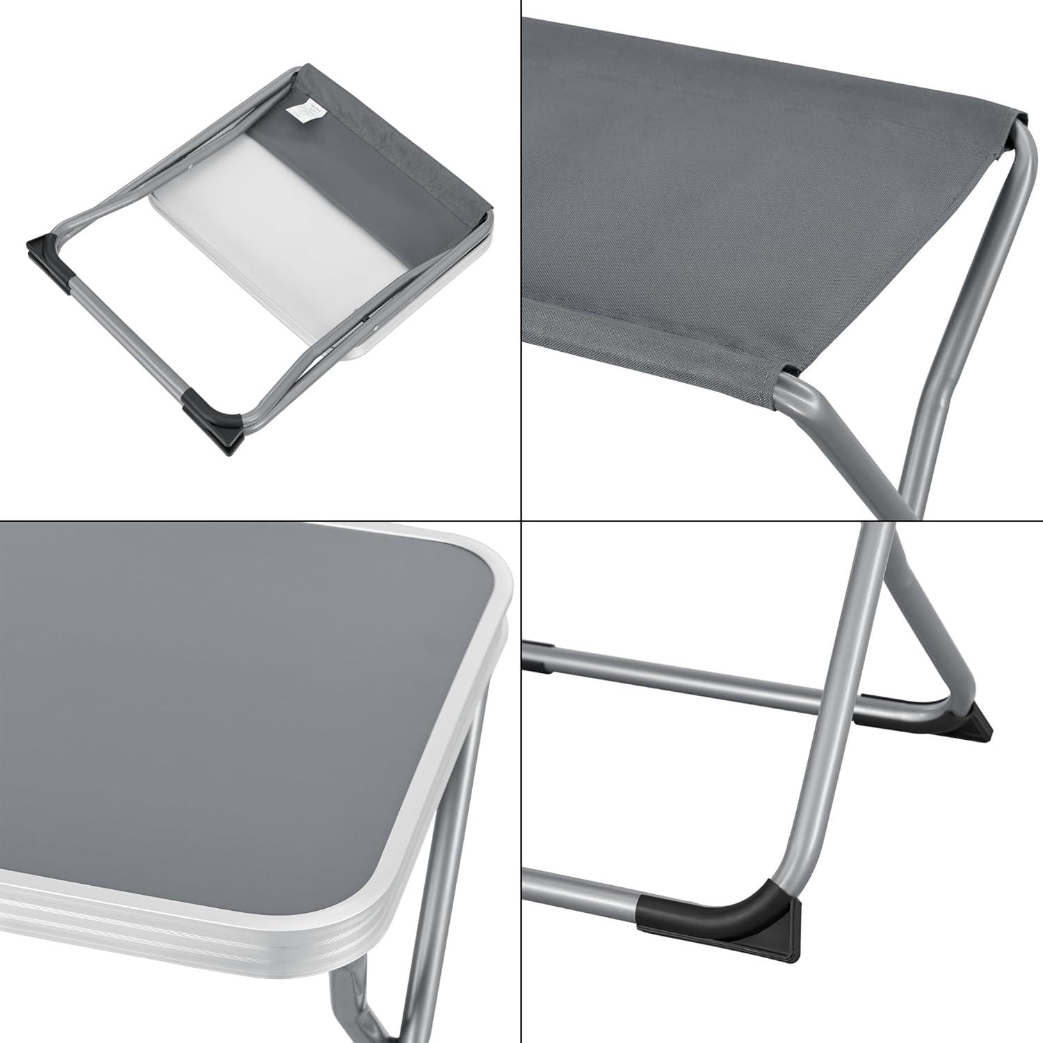 image:imageencasa Tabouret et Table de Camping 2 en 1 avec Assise Rsistant Hydrofuge Structure Stable Pliable Capacit de Charge 100 kg Acier Polyester 600D MDF 47 x 47 x 37 cm Gris