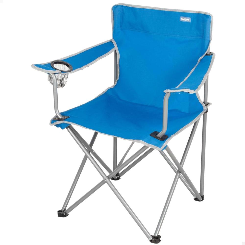 image:imageAKTIVE Chaise Pliante Camping Structure Acier sige Polyester Portegobelet intgr systme Antiretournement Charge 100 kg Pliable et Portable Noire 63160Bleu Ciel