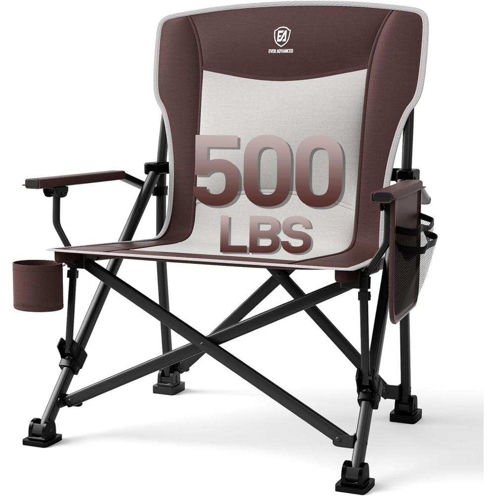 image:imageEVER ADVANCED Chaise de Camping Pliable Charge maximale 230 kg Taille XL Support Lombaire Largeur dassise 62 cm avec Poche latrale Portegobelet Chaise de pche Pliable pourBurgundy