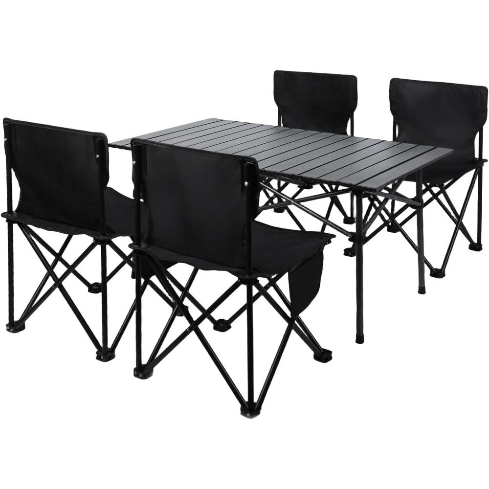 image:imageEnsemble Table et Chaises de Camping Pliantes Table de PiqueNique Portable avec 4 Chaises Tables et Chaises Dextrieur avec Capacit de Charge de 75 kg100 kg et Sac de Transport
