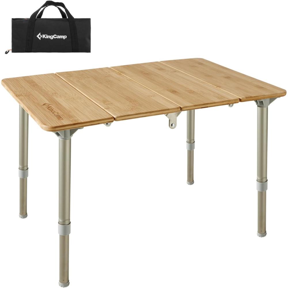 image:imageKingCamp Table de Camping Bambou 100x70 cm Table Pliante Hauteur Rglable 4270 cm pour 2 6 Personnes Table de Camping Pliable 4 Foiss Capable de Supporter Jusqu 80 kg3 Hauteurs Fixes