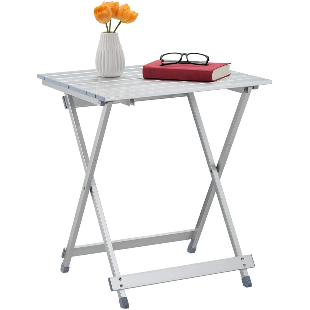 image:imageRelaxdays 10018248 Table pliante aluminium Table dappoint jardin camping pliable H x l x P 61 x 495 x 475 cm jardin balcon terrasse camping vacances gris argent
