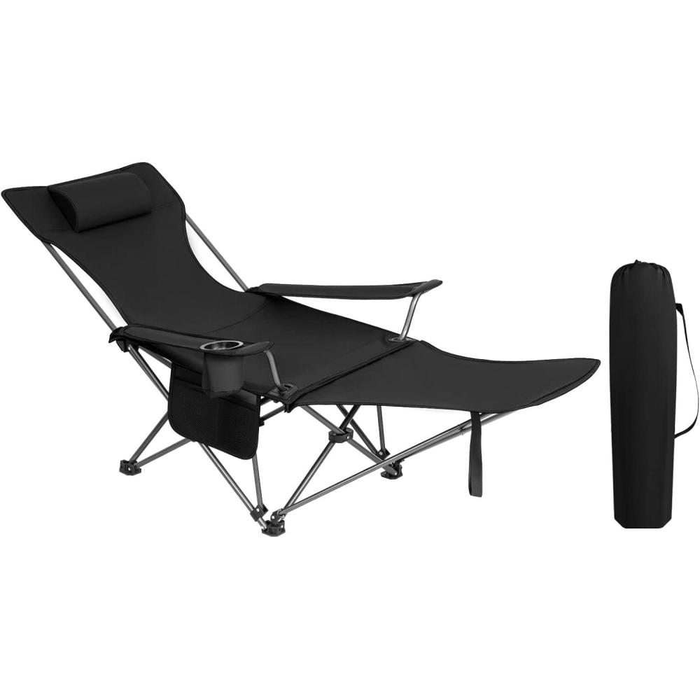 image:imageWOLTU Chaise de Camping Pliante Fauteuil de Pche Chaise de Plage Chaise Longue avec ReposePied et Appuitte Amovible Sac de Transport pour Activits en Plein Air BleuNoir