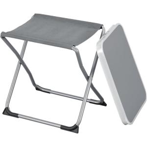 [en.casa] Tabouret et Table de Camping 2 en 1 avec Assise Résistant Hydrofuge Structure Stable Pliable Capacité de Charge 100 kg Acier Polyester 600D MDF 47 x 47 x 37 cm Gris