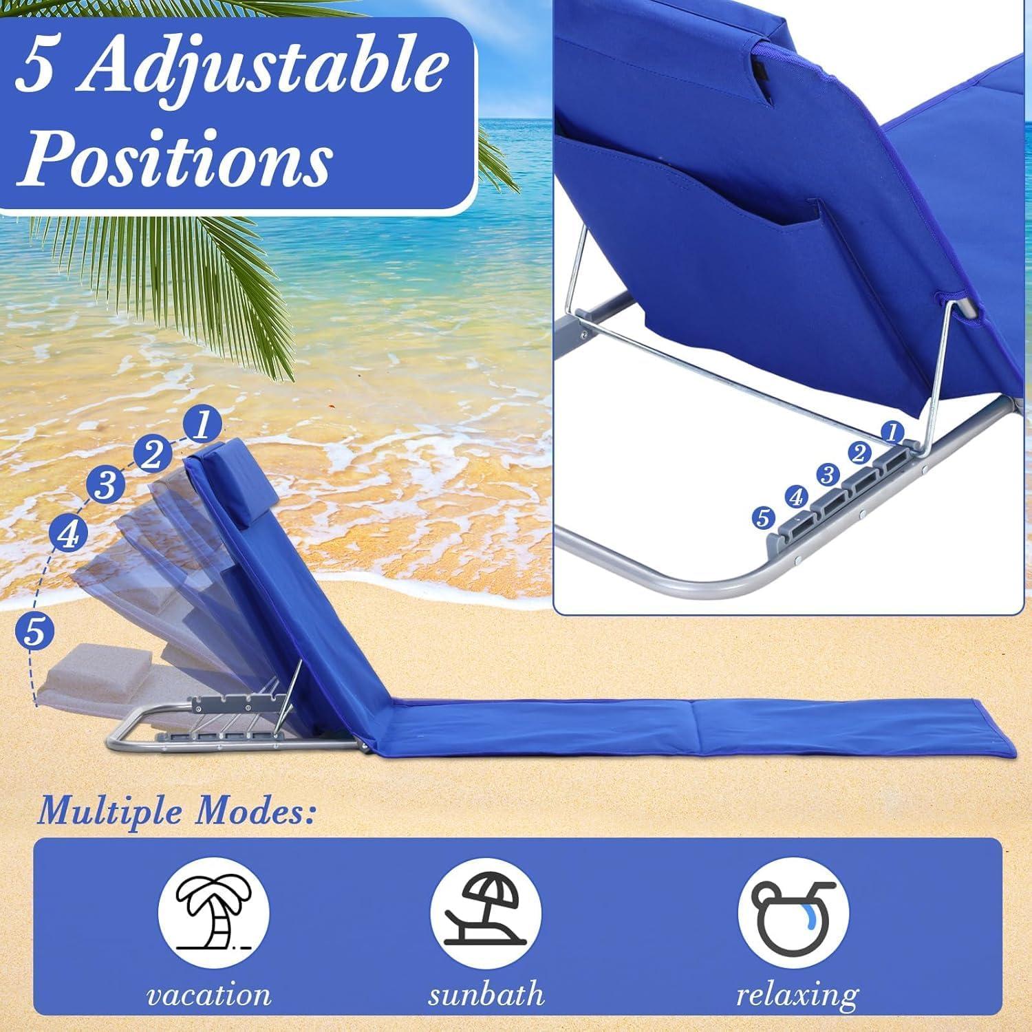 image:imageChaise de plage pliable lgre avec sangle et poche doreiller dossier haut rouge tropicalVert Tropical