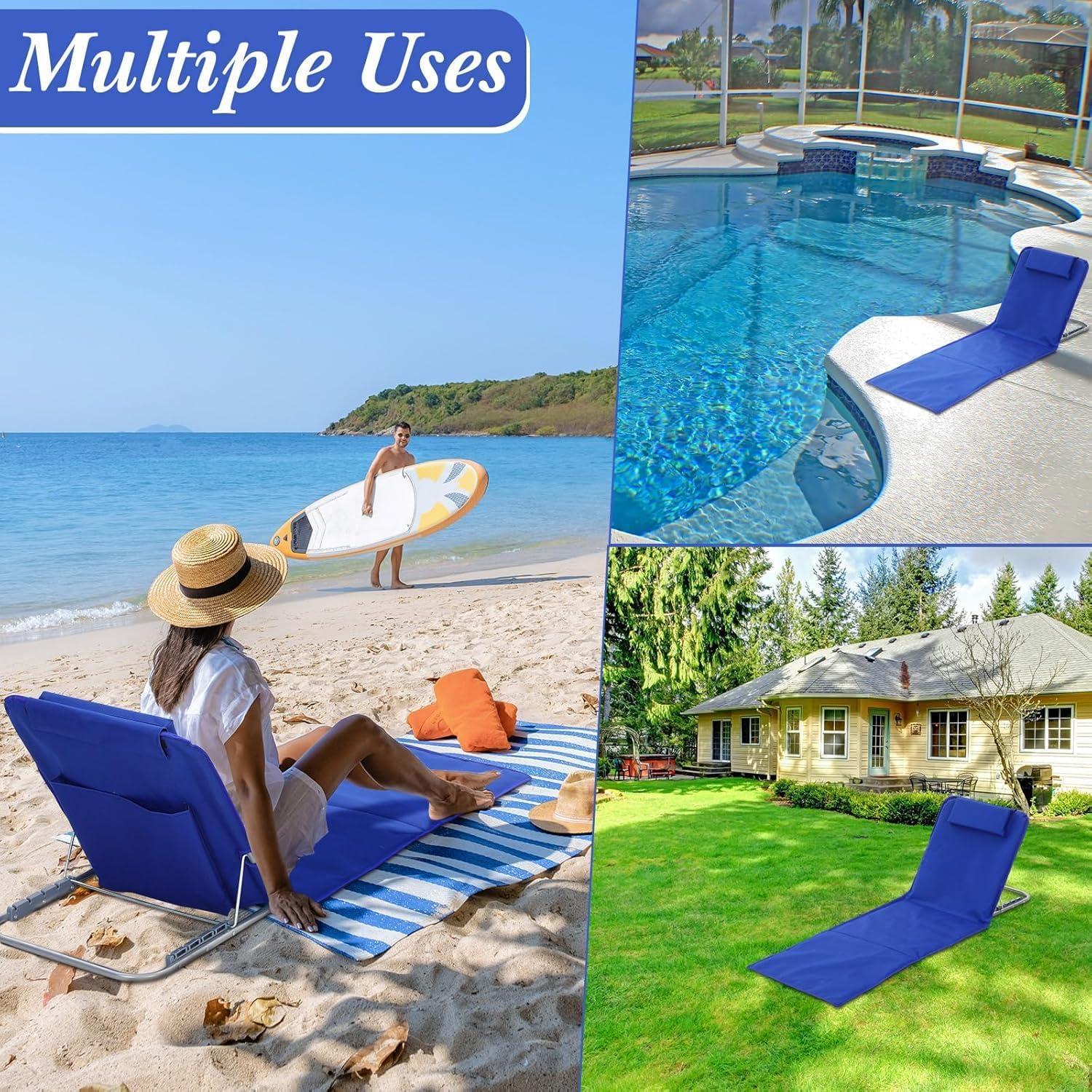 image:imageChaise de plage pliable lgre avec sangle et poche doreiller dossier haut rouge tropicalVert Tropical