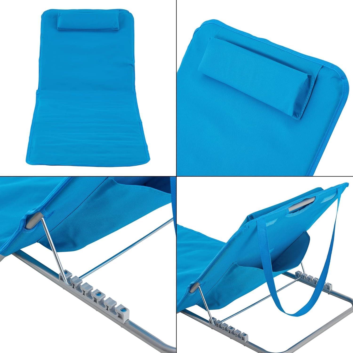 image:imageChaise de plage pliable lgre avec sangle et poche doreiller dossier haut rouge tropicalVert Tropical