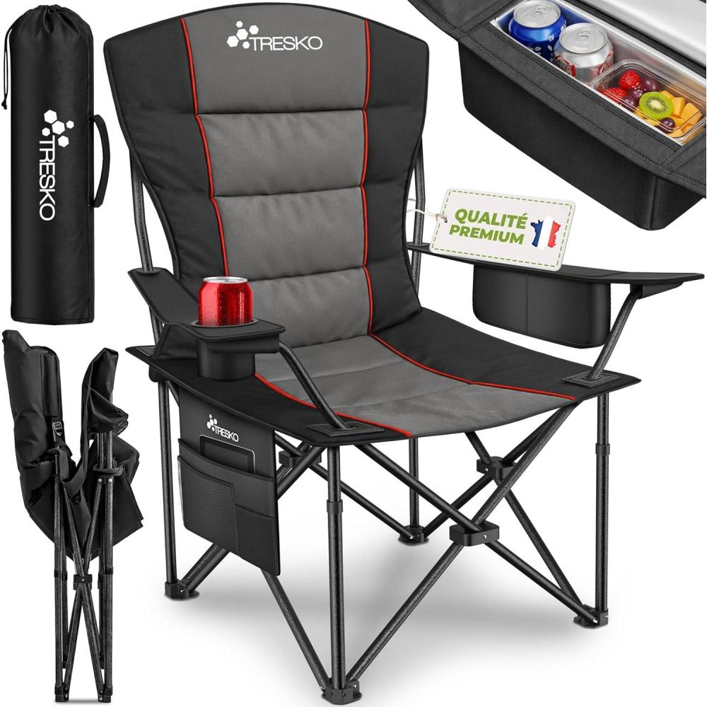 image:imageTRESKO Chaise de Camping Pliante et transportable jusqu 150 kg Chaise de pche Portable avec accoudoirs et Portegobelets AnthraciteAnthracite