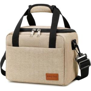 8.5L Sac Isotherme Repas Portable Sac de Pique-Nique Imperméable Isolé avec Ajustable Bandoulière Lunch Bag Pliable pour Enfant Adult(Beige)