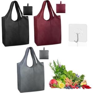 3 Pièces Sac Pliable Courses Poche Grande, Sac de Courses Pliable, Sacs à Provisions Réutilisable, Sacs Volume élevé, Sac Grocery Bandoulière Ecologique, pour Courses Extérieur Voyage