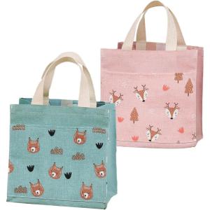 2 Pièces Mini Tote Bag Toile, RéutilisablesFruitsLégumes Sac Provisions, Mini Lavables Sac Toile, pour L&rsquo;école, Bureau, Voyages, Vacances, Camping (Vert, Rose)